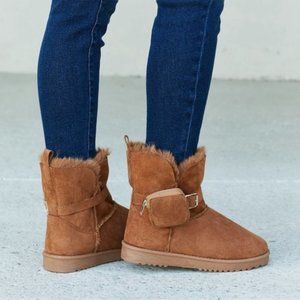 Tan Cozy Belted Pouch Fur boots
